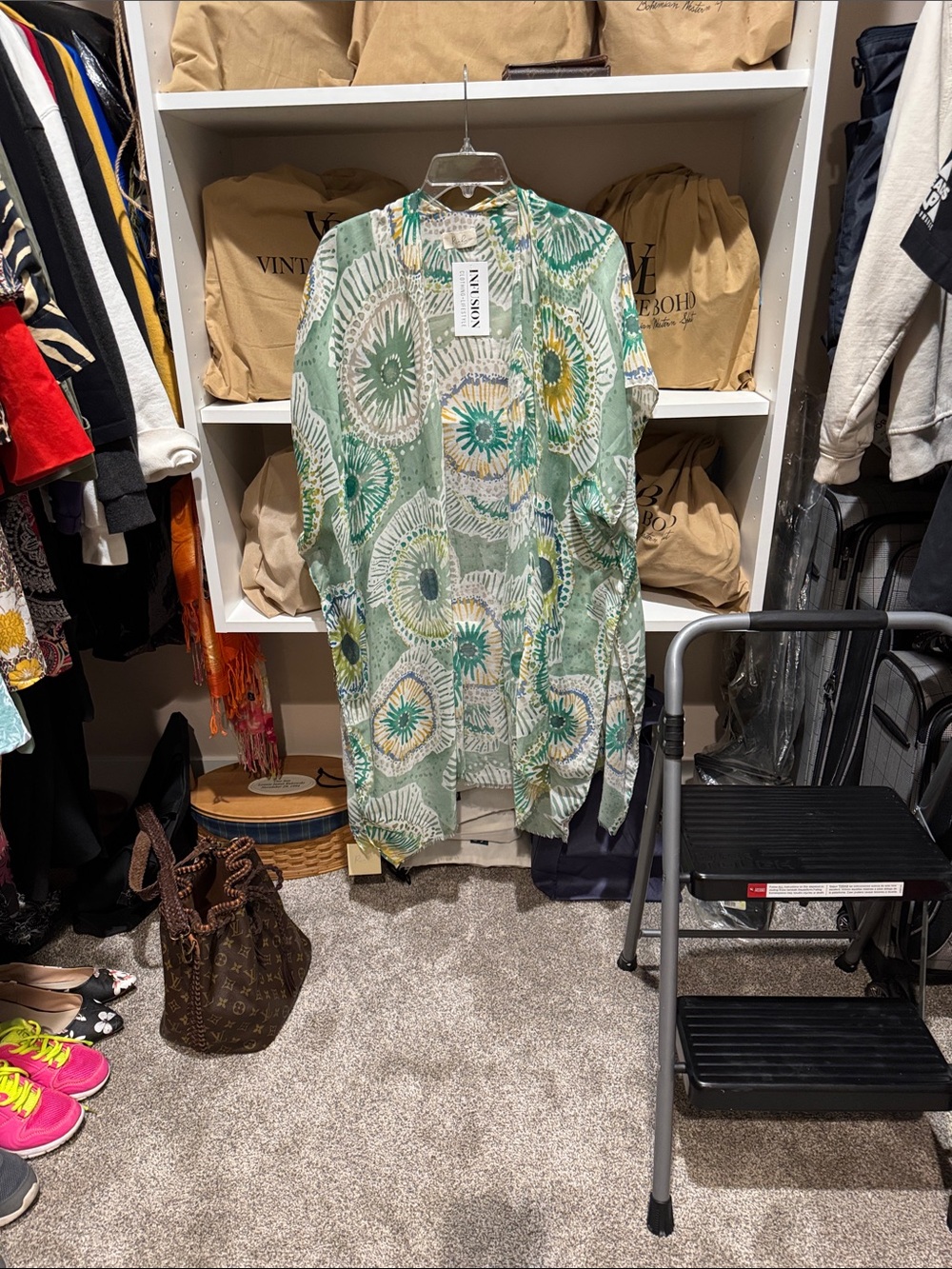Light Green Printed Open-Front Shawl Cardigan by ANTONY